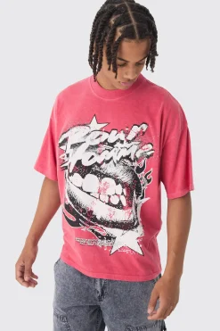 Oversized Boxy Washed Lip Graphic T-Shirt | UK^boohooMAN Sale