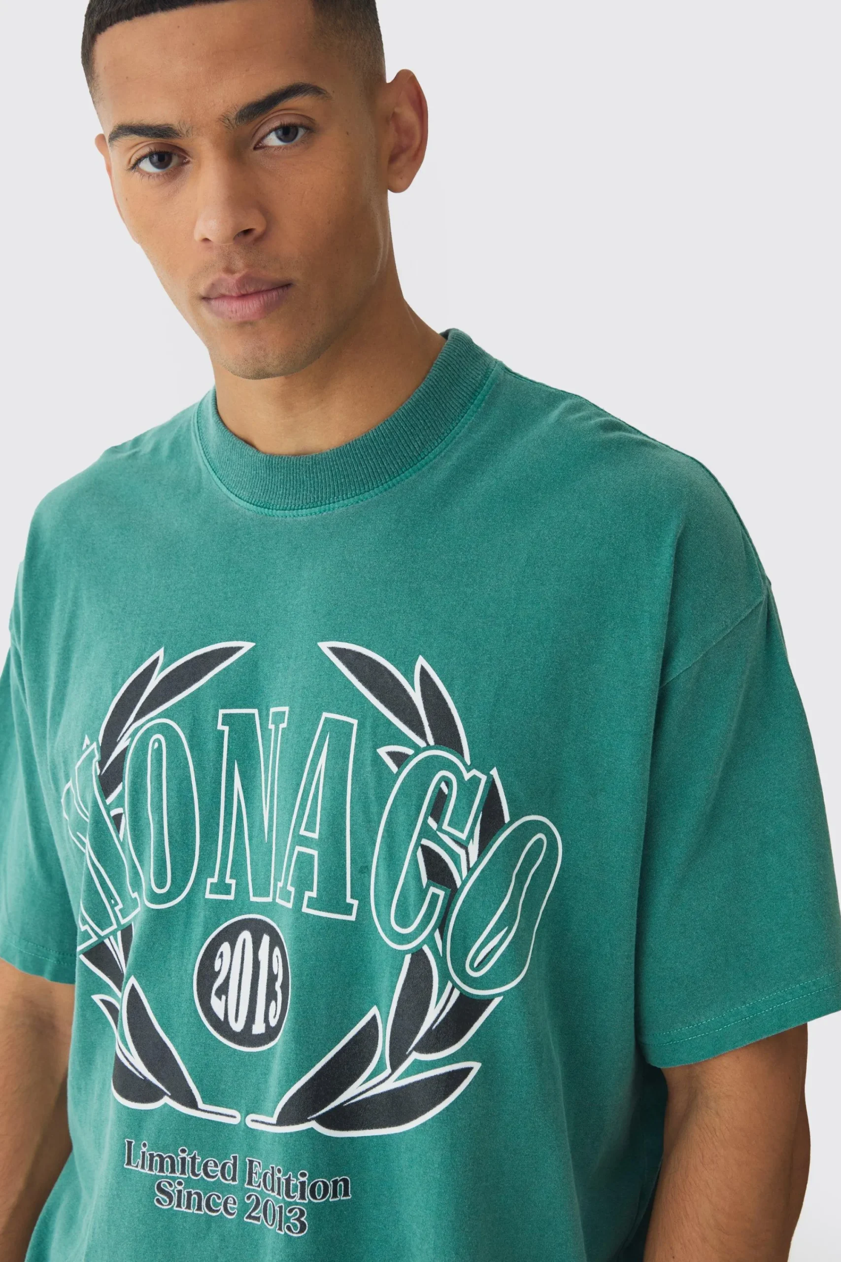 Oversized Boxy Washed Monaco Racing Printed T-Shirt | UK^boohooMAN New