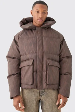 boohooMAN Oversized Boxy Washed Pu Hooded Puffer Coat In | UK| Coats & Jackets
