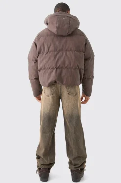 boohooMAN Oversized Boxy Washed Pu Hooded Puffer Coat In | UK| Coats & Jackets