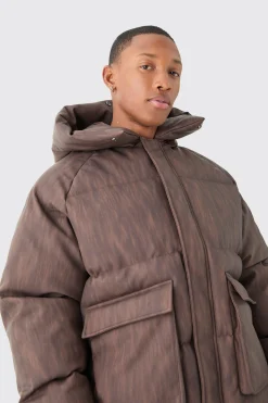 boohooMAN Oversized Boxy Washed Pu Hooded Puffer Coat In | UK| Coats & Jackets