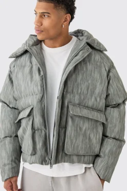 boohooMAN Oversized Boxy Washed Pu Hooded Puffer Coat In | UK| Coats & Jackets
