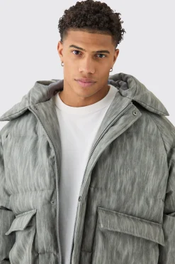 boohooMAN Oversized Boxy Washed Pu Hooded Puffer Coat In | UK| Coats & Jackets
