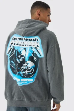 boohooMAN Oversized Boxy Washed Skull Back Print Hoodie | UK| Hoodies & Sweatshirts