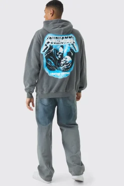 boohooMAN Oversized Boxy Washed Skull Back Print Hoodie | UK| Hoodies & Sweatshirts