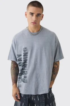 Oversized Boxy Washed Slogan T-shirt | UK^boohooMAN
