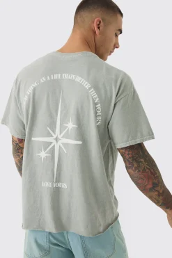 Oversized Boxy Washed Star Puff Print T-Shirt | UK^boohooMAN