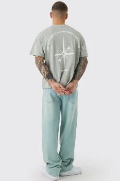 Oversized Boxy Washed Star Puff Print T-Shirt | UK^boohooMAN