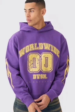 boohooMAN Oversized Boxy Worldwide Varsity Hoodie | UK| Hoodies & Sweatshirts