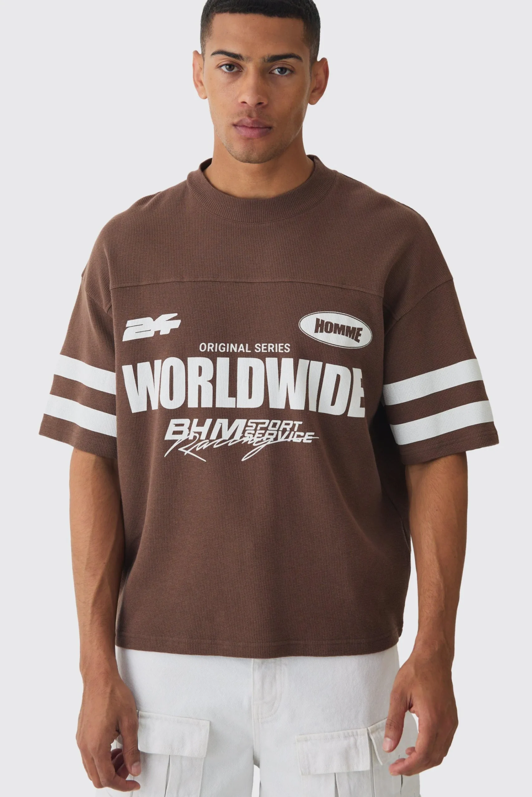 Oversized Boxy Worldwide Waffle T-shirt | UK^boohooMAN Clearance