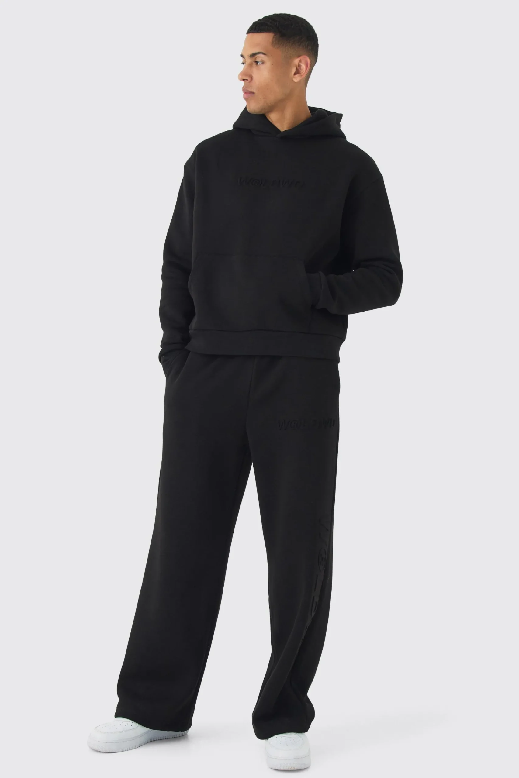 boohooMAN Oversized Boxy Worldwide Emboss Wide Leg Tracksuit | UK| Tracksuits