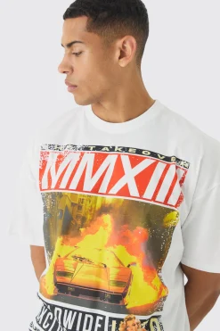 Oversized Boxy Worldwide Magazine Graphic T-Shirt | UK^boohooMAN Outlet