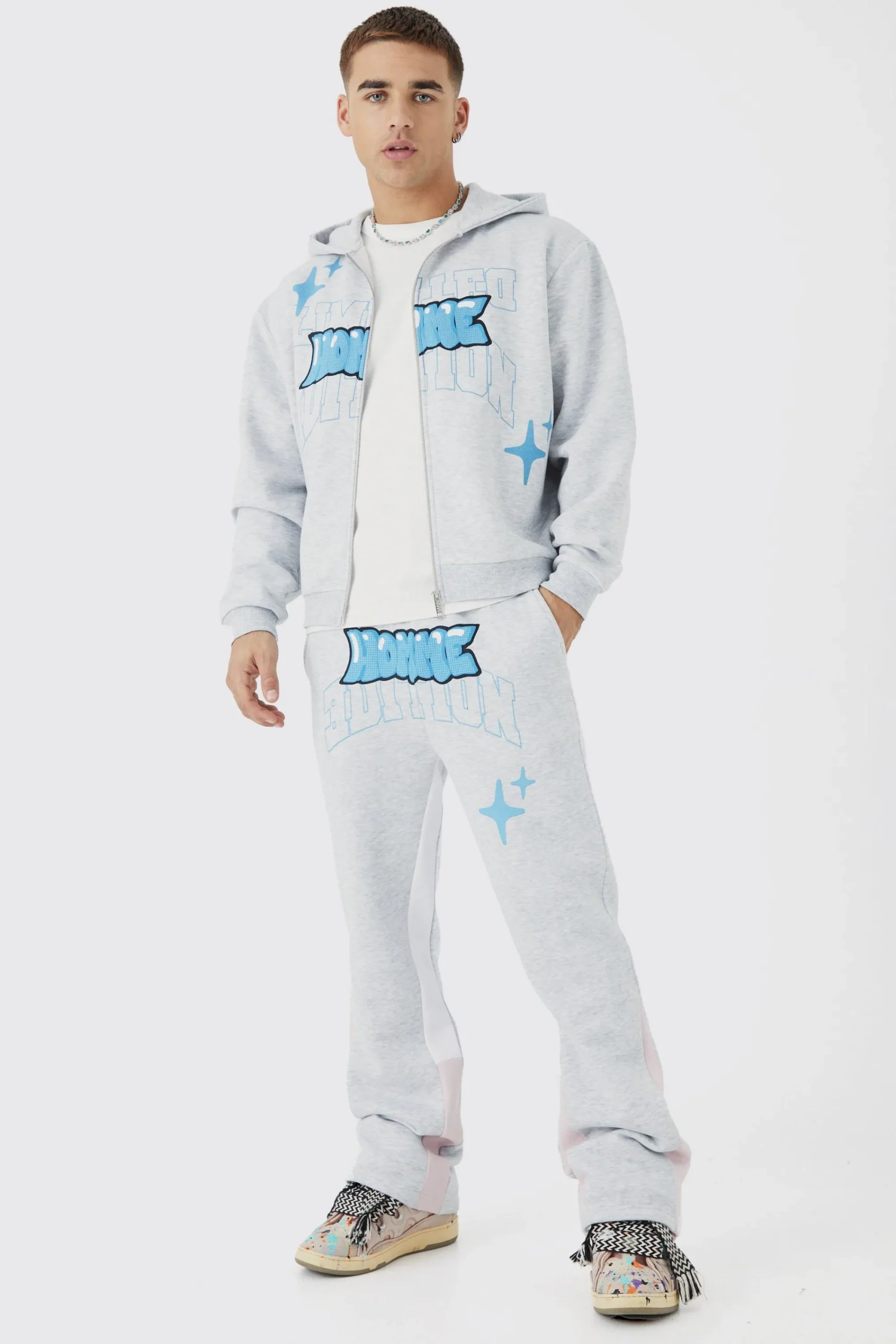 boohooMAN Oversized Boxy Zip Through Puff Print Gusset Tracksuit | UK| Tracksuits