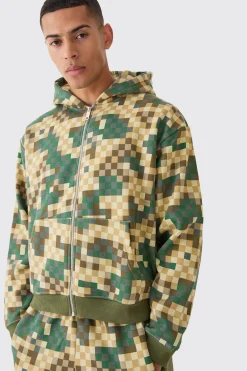 boohooMAN Oversized Boxy Zip Through Camo Hoodie Tracksuit | UK| Tracksuits