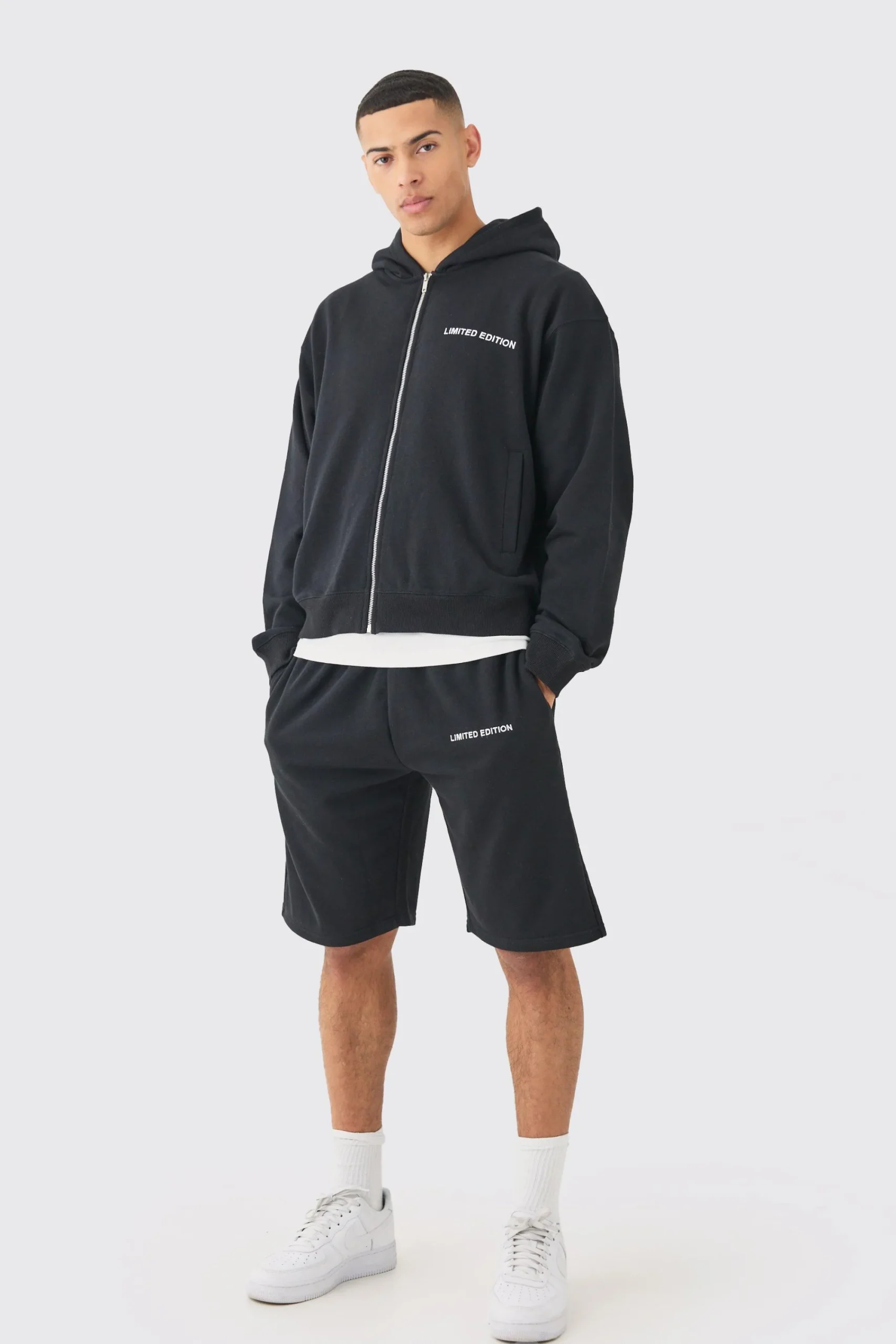 boohooMAN Oversized Boxy Zip Through Hooded Short Tracksuit | UK| Tracksuits