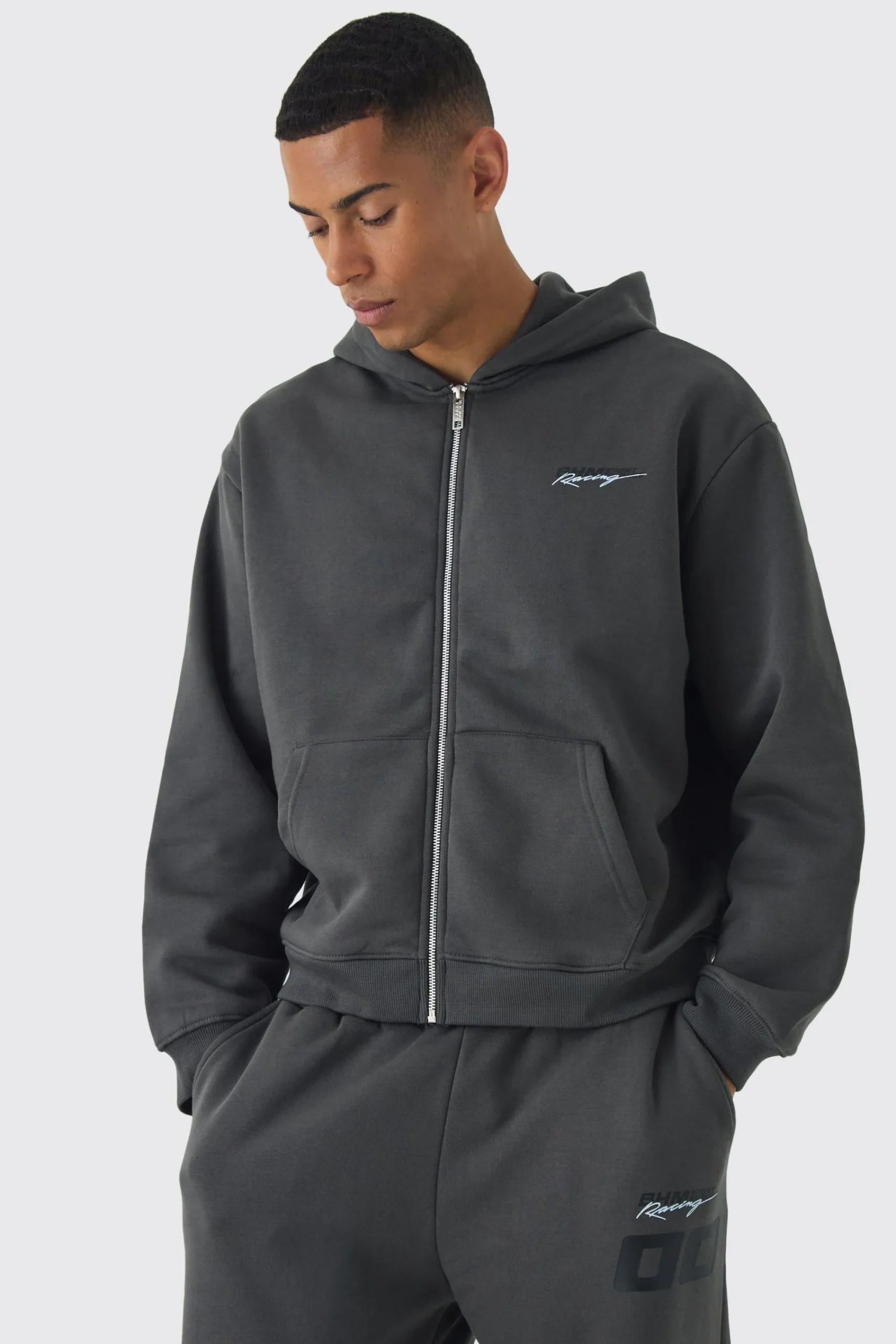 boohooMAN Oversized Boxy Zip Through Moto And Jogger Print Tracksuit | UK| Tracksuits