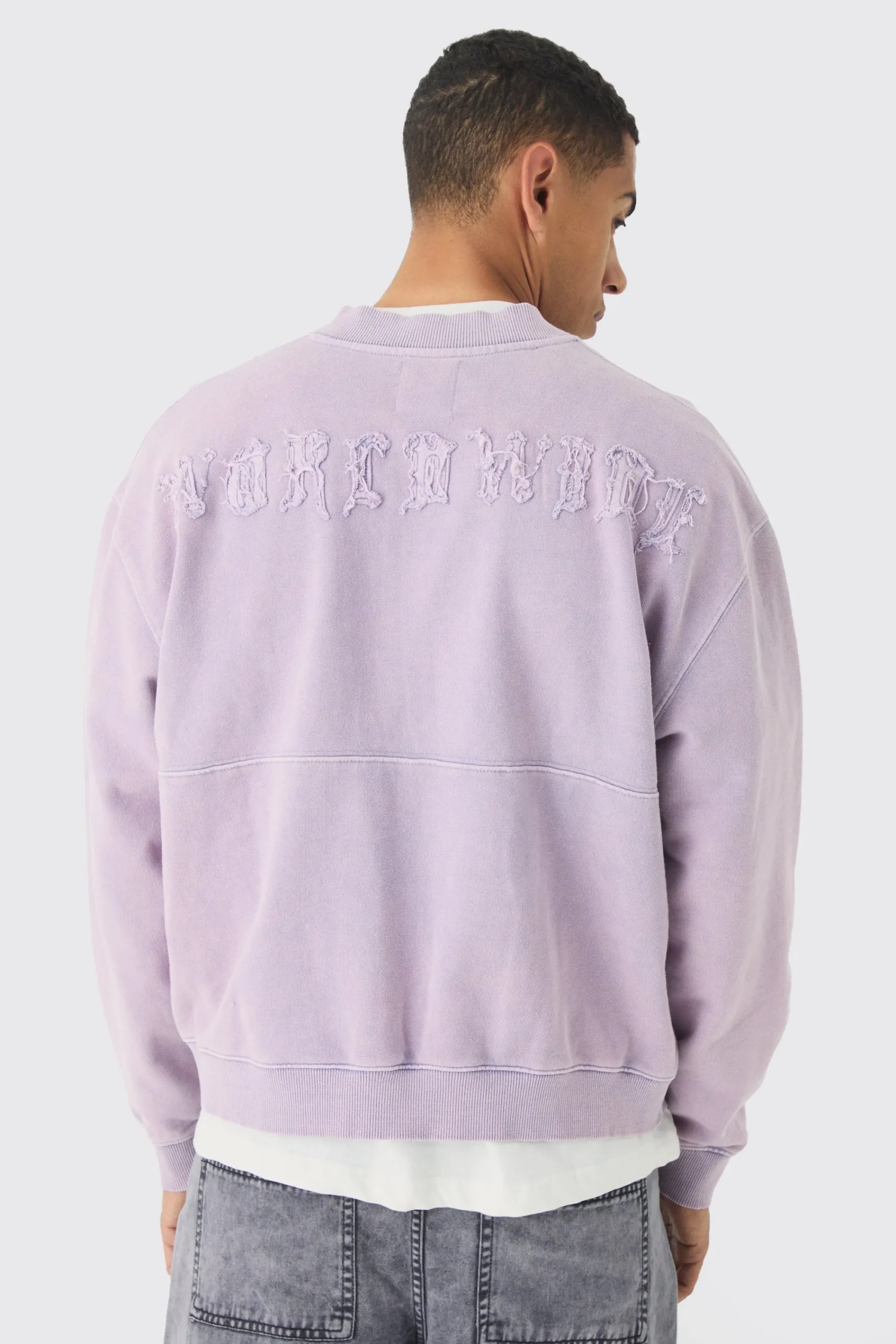 boohooMAN Oversized Boxy Zip Through Distressed Applique Bomber | UK| Coats & Jackets|Hoodies & Sweatshirts