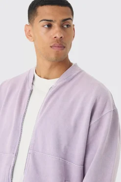 boohooMAN Oversized Boxy Zip Through Distressed Applique Bomber | UK| Coats & Jackets|Hoodies & Sweatshirts