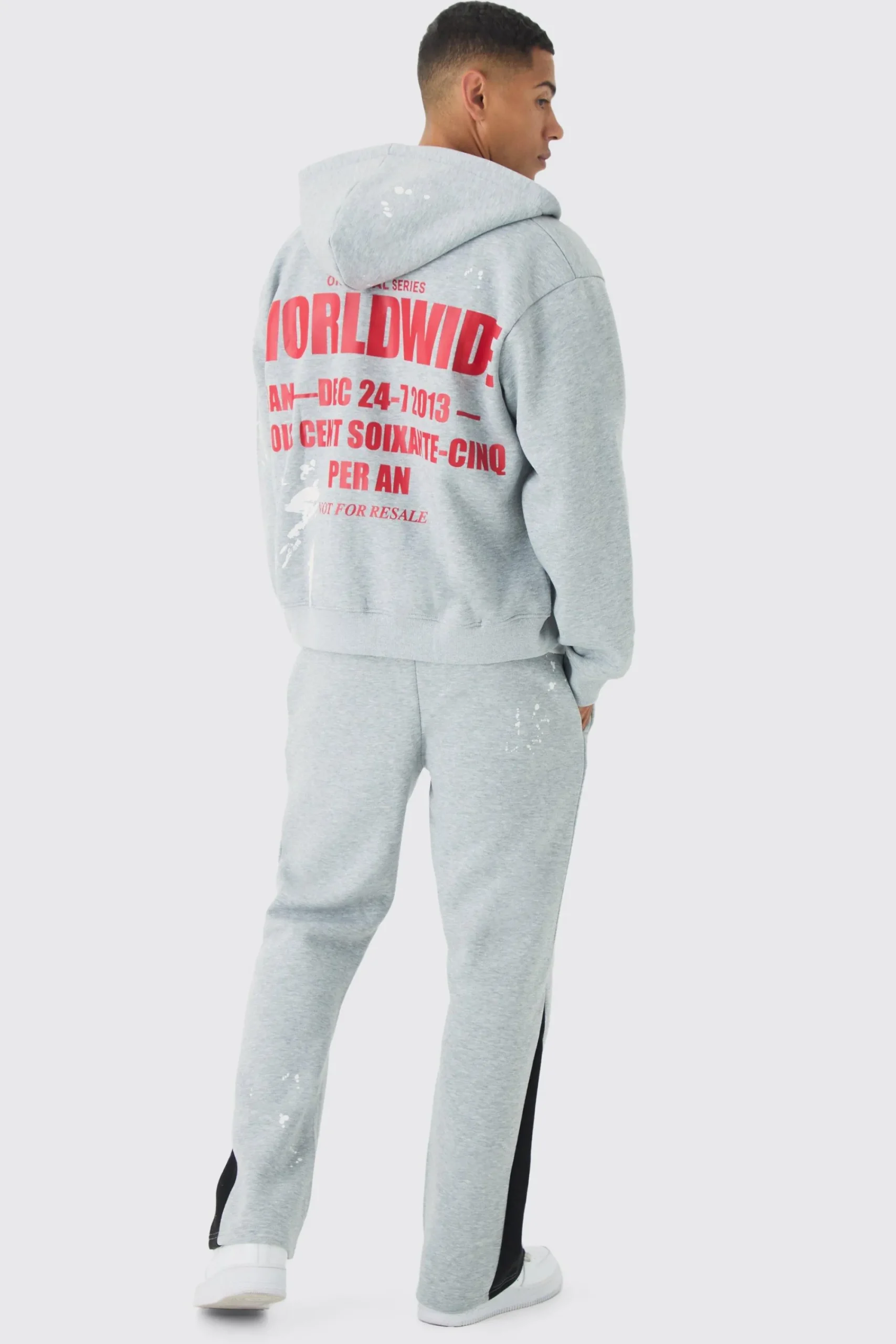 boohooMAN Oversized Boxy Zip Through Paint Splatter Printed Gusset Tracksuit | UK| Tracksuits