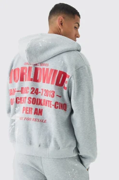 boohooMAN Oversized Boxy Zip Through Paint Splatter Printed Gusset Tracksuit | UK| Tracksuits