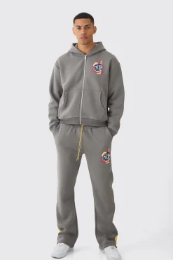 boohooMAN Oversized Boxy Zip Through Smiley Graphic Hooded Tracksuit | UK| Tracksuits