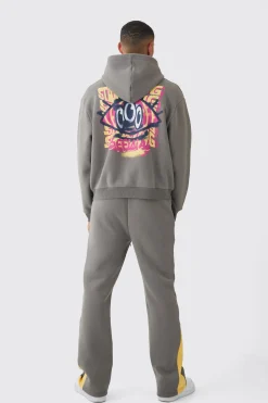 boohooMAN Oversized Boxy Zip Through Smiley Graphic Hooded Tracksuit | UK| Tracksuits