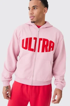 boohooMAN Oversized Boxy Zip Thru Borg Applique Hoodie | UK| Hoodies & Sweatshirts