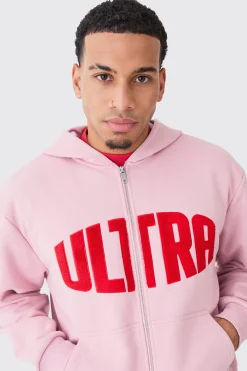 boohooMAN Oversized Boxy Zip Thru Borg Applique Hoodie | UK| Hoodies & Sweatshirts