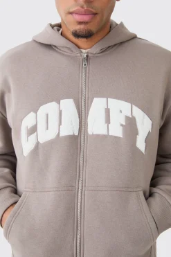 boohooMAN Oversized Boxy Zip Thru Borg Applique Hoodie | UK| Hoodies & Sweatshirts