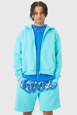 boohooMAN Oversized Boxy Zip Up Official Graffiti Spray Hoodie And Shorts Set | UK| Tracksuits