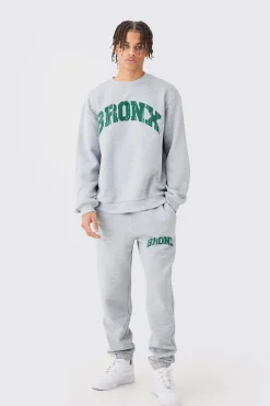 boohooMAN Oversized Bronx Varsity Sweatshirt Tracksuit | UK| Tracksuits