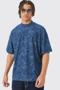Oversized Burnout Towelling Jacquard T-shirt | UK^boohooMAN Outlet