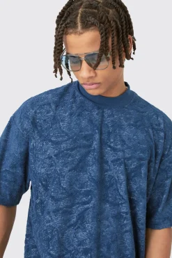 Oversized Burnout Towelling Jacquard T-shirt | UK^boohooMAN Outlet