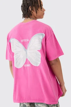 Oversized Butterfly Print Wash T-shirt | UK^boohooMAN