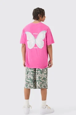 Oversized Butterfly Print Wash T-shirt | UK^boohooMAN