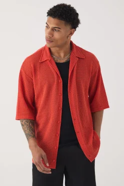 boohooMAN Oversized Button Through Textured Shirt | UK| Shirts