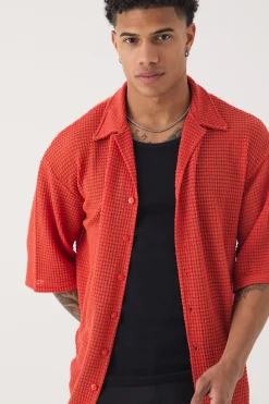 boohooMAN Oversized Button Through Textured Shirt | UK| Shirts