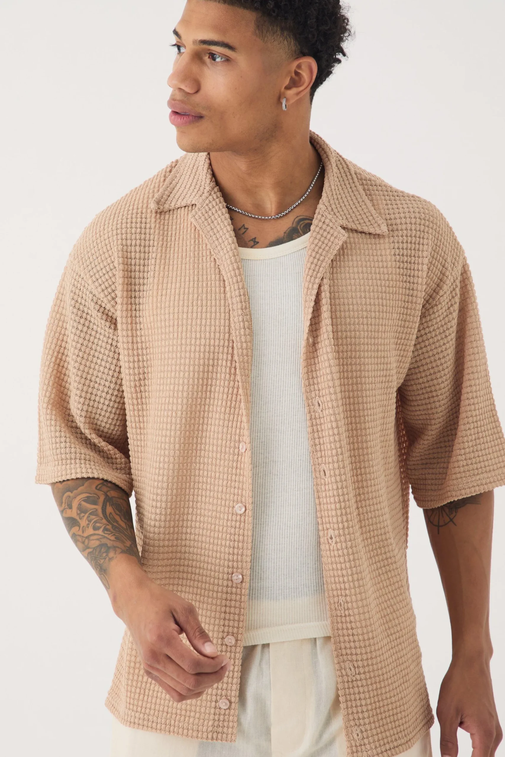 boohooMAN Oversized Button Through Textured Short Sleeve Shirt | UK| Shirts