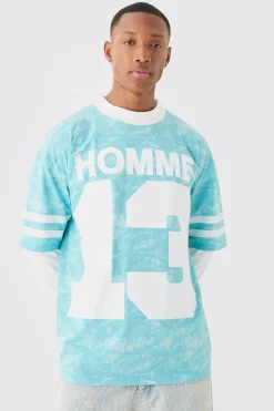 Oversized Camo Homme Print Layered T-shirt | UK^boohooMAN