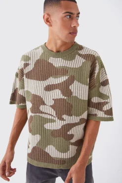 Oversized Camo Knitted T-shirt | UK^boohooMAN New
