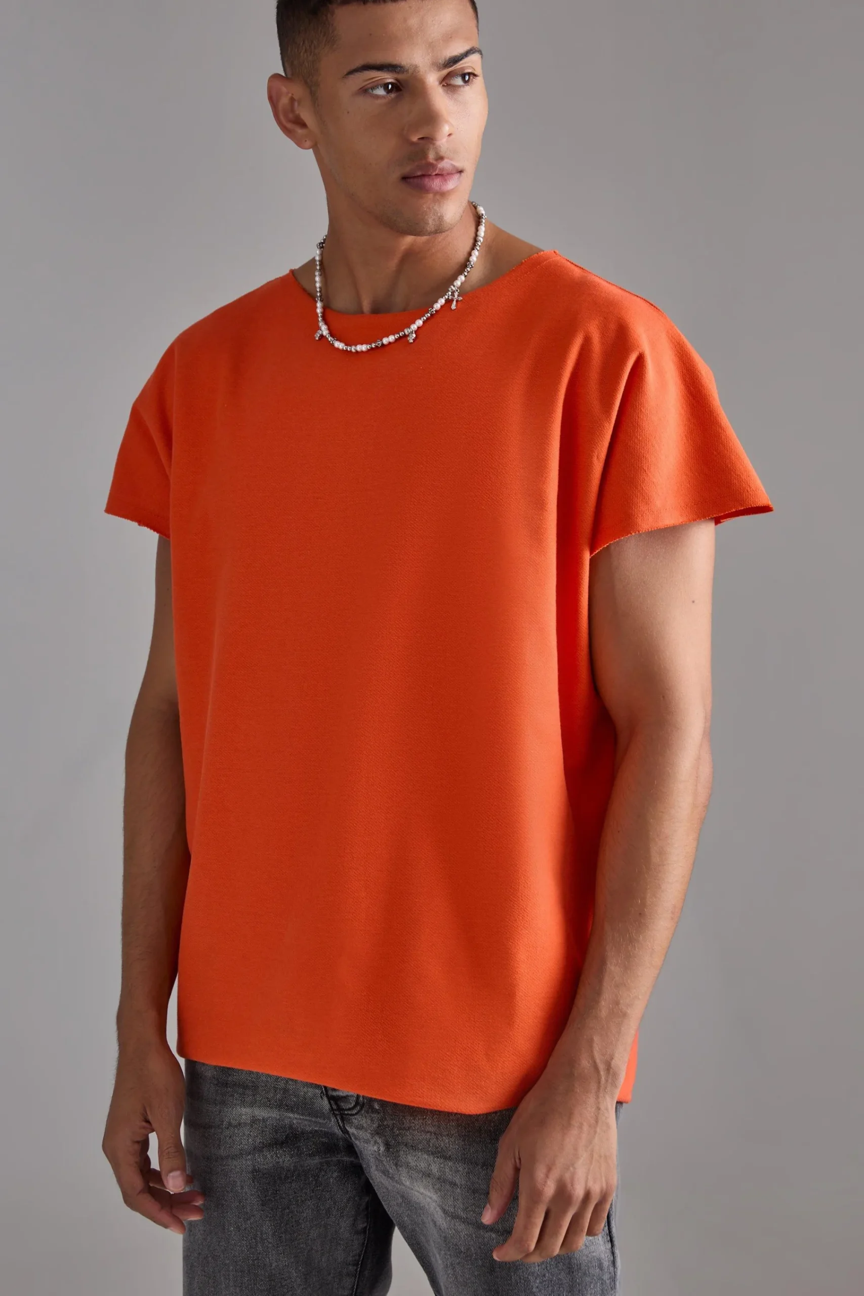 Oversized Cap Sleeve Slash Neck Loopback T-shirt | UK^boohooMAN Clearance