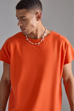 Oversized Cap Sleeve Slash Neck Loopback T-shirt | UK^boohooMAN Clearance