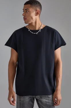 Oversized Cap Sleeve Slash Neck Loopback T-shirt | UK^boohooMAN Sale