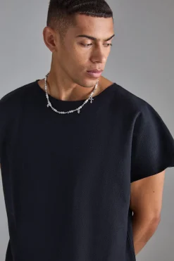 Oversized Cap Sleeve Slash Neck Loopback T-shirt | UK^boohooMAN Sale