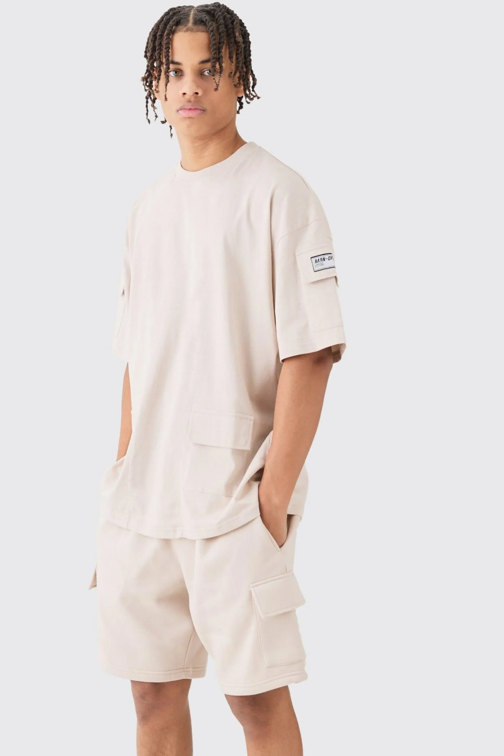 boohooMAN Oversized Cargo T-shirt And Short Set | UK| Sets & Co-Ords|Tracksuits