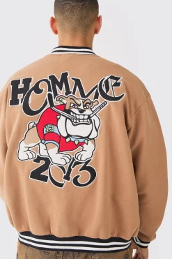 boohooMAN Oversized Character Applique Jersey Varsity Jacket | UK| Coats & Jackets