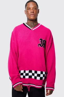 boohooMAN Oversized Check Hem Knitted Hockey Top | UK| Knitwear