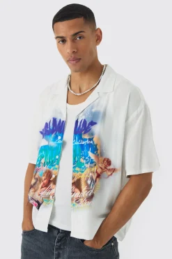 boohooMAN Oversized Cherub Printed Boxy Revere Shirt | UK| Shirts