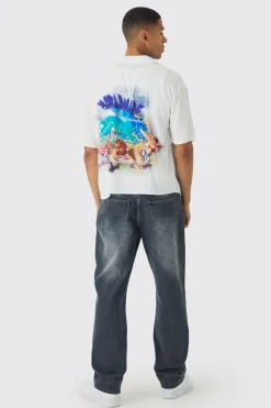 boohooMAN Oversized Cherub Printed Boxy Revere Shirt | UK| Shirts