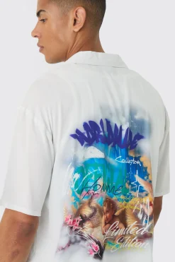 boohooMAN Oversized Cherub Printed Boxy Revere Shirt | UK| Shirts